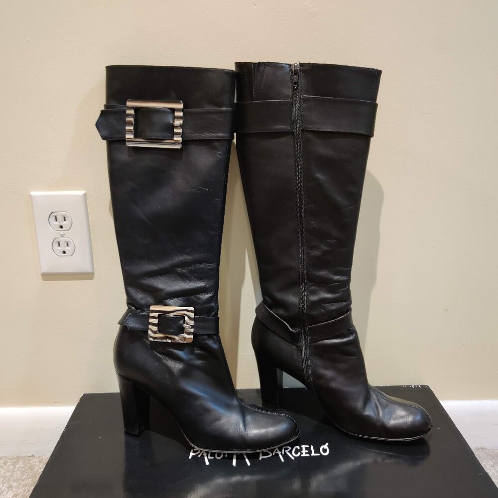 Paloma Barcelo Black Buckle Leather Boots 10.5-11 (41)